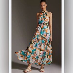 NWT Anthropologie Maeve Keyhole Halter Maxi Dress SIZE M Abstract Print